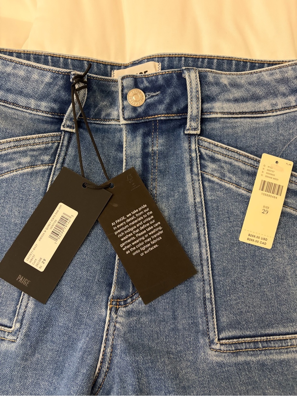 NWT PAIGE Anessa Quincy Pocket Raw Hem Wide Leg Jeans Veritas 29 - Picture 9 of 16